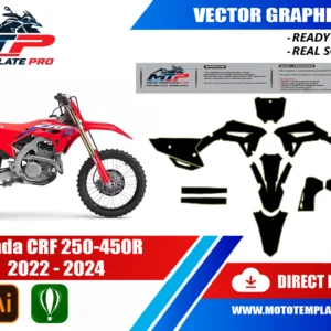 Template vectoriel Honda CRF 250-450R 2022-2024 - plan de carrosserie à l’échelle réelle 1:1 pour kits déco et covering