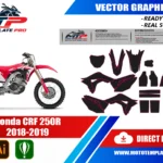 Template vectoriel Honda CRF 250R 2018-2019 - plan de carrosserie à l’échelle réelle 1:1 pour kits déco et covering
