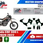 Template vectoriel Honda CRF 300 L 2020-2022 - plan de carrosserie à l’échelle réelle 1:1 pour kits déco et covering