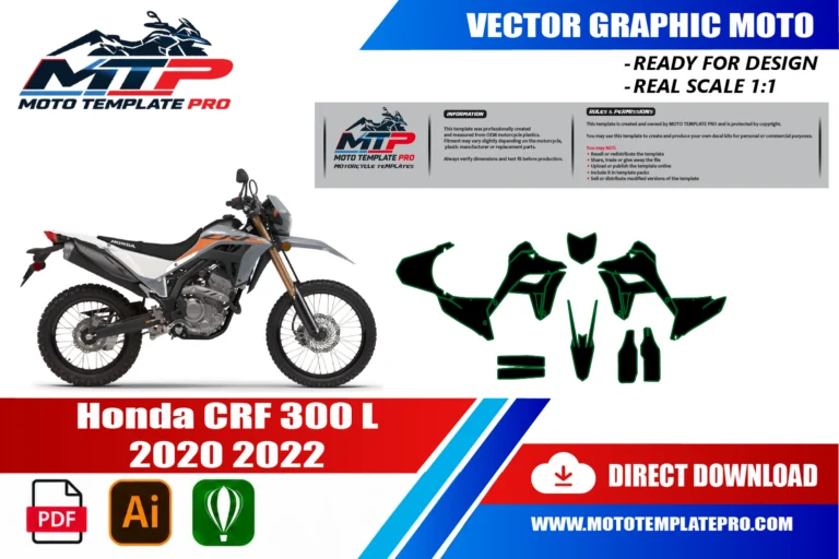Contours des pièces du modèle Honda CRF 300 L 2020-2022 pour la conception de stickers et de covering