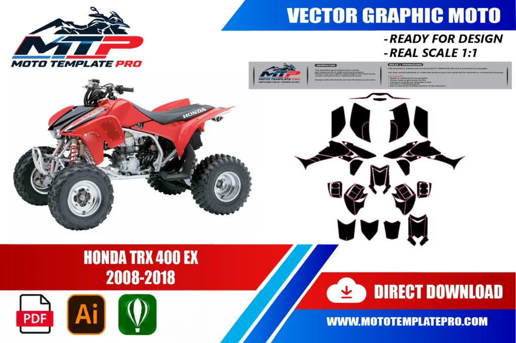 Honda TRX 450R vector template - real-scale 1:1 bodywork layout for decal kits and wraps