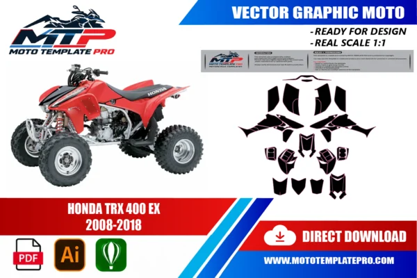 Honda TRX 450R vector template - real-scale 1:1 bodywork layout for decal kits and wraps