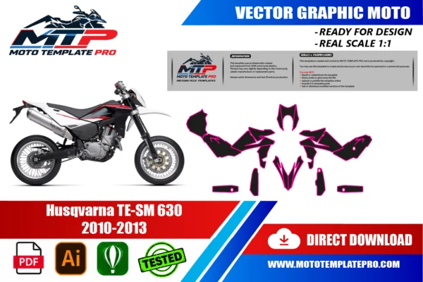 Husqvarna TE-SM 630 2010-2013 Vector Template Husqvarna TE SM 630 2010-2013 vector template - real-scale 1:1 bodywork layout for decal kits and wraps