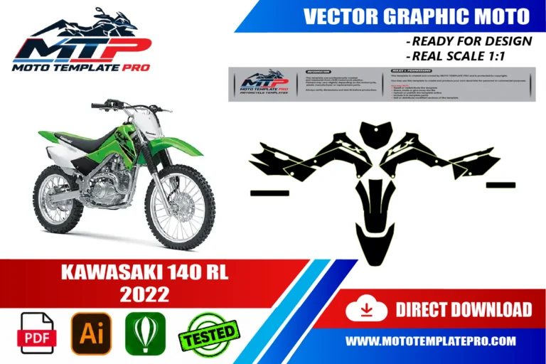 Contours des pièces du modèle Kawasaki 140 RL 2022 pour la conception de stickers et de covering