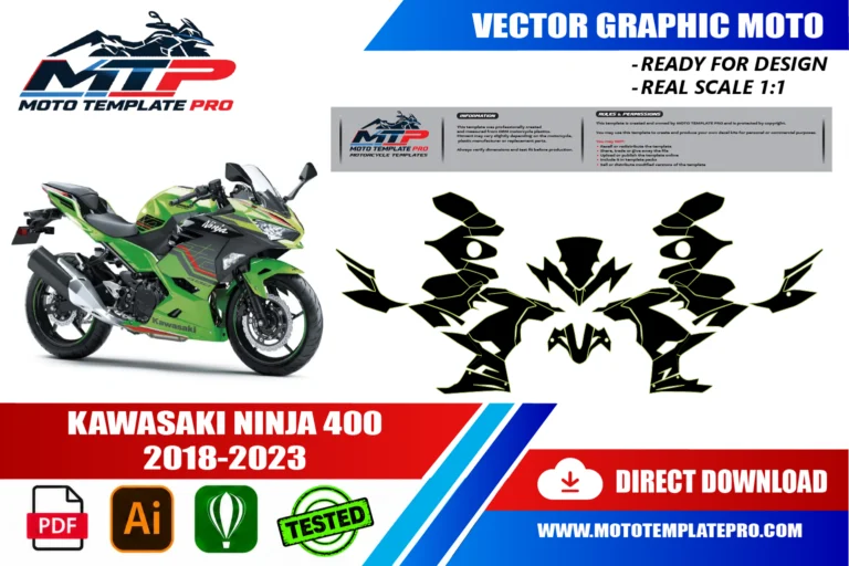 Kawasaki Ninja 400 2018-2023 panel outlines for decal and wrap design