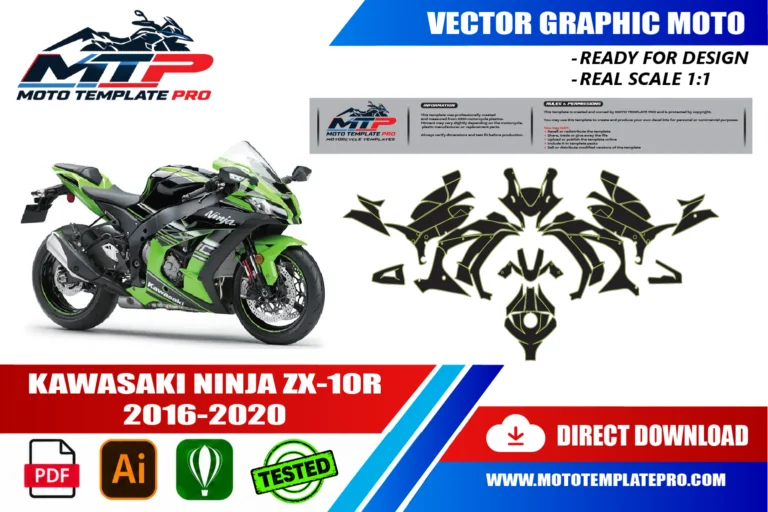 Kawasaki Ninja ZX-10R 2016-2020 panel outlines for decal and wrap design