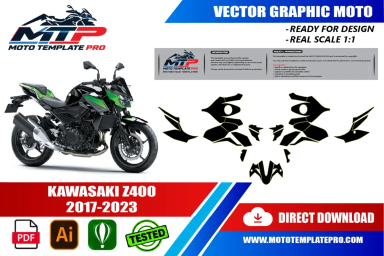 Contours des pièces du modèle Kawasaki Z400 2017-2023 pour la conception de stickers et de covering