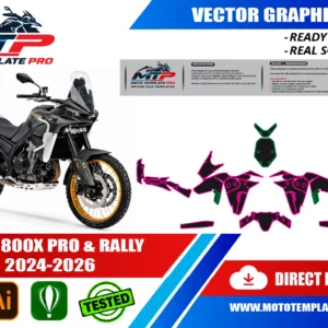 Template vectoriel KOVE 800X PRO & RALLY 2024-2026 - plan de carrosserie à l’échelle réelle 1:1 pour kits déco et covering