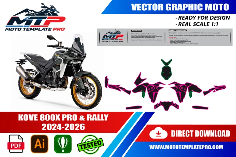 Contours des pièces du modèle KOVE 800X PRO & RALLY 2024-2026 pour la conception de stickers et de covering
