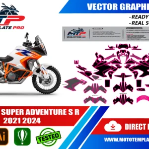 Template vectoriel KTM 1290 Super Adventure S R 2021-2024 - plan de carrosserie à l’échelle réelle 1:1 pour kits déco et covering