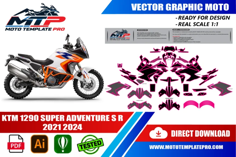 Contours des pièces du modèle KTM 1290 Super Adventure S R 2021-2024 pour la conception de stickers et de covering