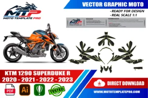 Vérification des pièces du template KTM 1290 Super Duke R 2020-2023 avant impression