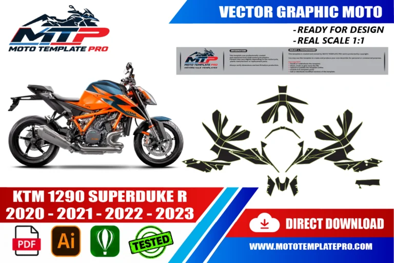 Contours des pièces du modèle KTM 1290 Super Duke R 2020-2023 pour la conception de stickers et de covering