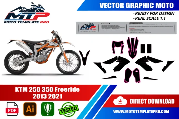 KTM 250 350 Freeride 2013 2021 Vector Template KTM 250 350 Freeride 2013-2021 vector template - real-scale 1:1 bodywork layout for decal kits and wraps