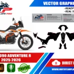 Template vectoriel KTM 390 Adventure R 2025-2026 - plan de carrosserie à l’échelle réelle 1:1 pour kits déco et covering