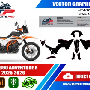 KTM 390 Adventure R 2025-2026 vector template - real-scale 1:1 bodywork layout for decal kits and wraps