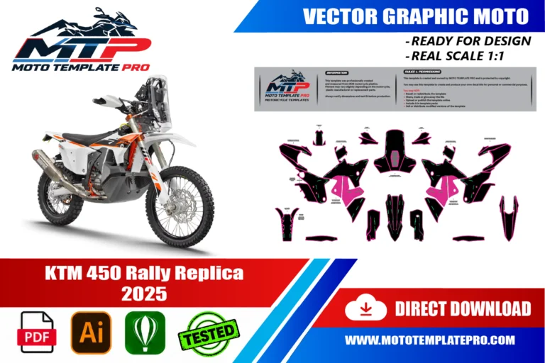 Contours des pièces du modèle KTM 450 Rally Replica 2025 pour la conception de stickers et de covering