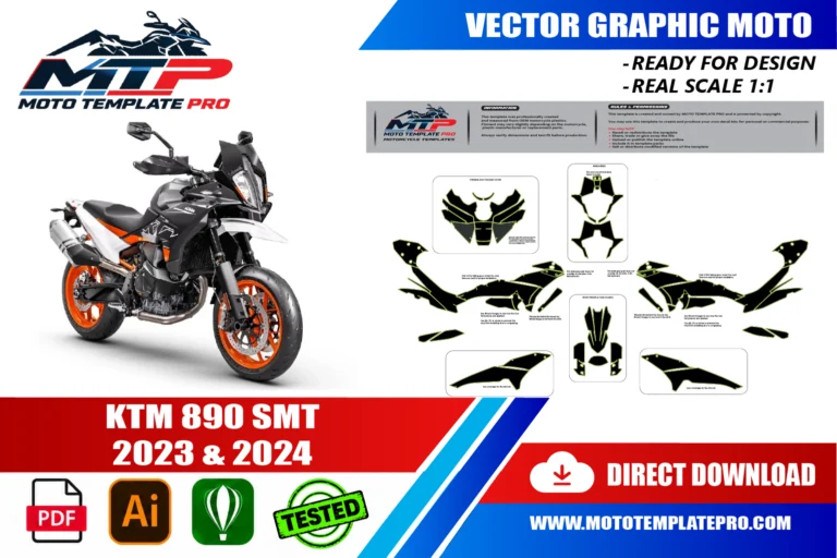 Contours des pièces du modèle KTM 890 SMT 2023-2024 pour la conception de stickers et de covering