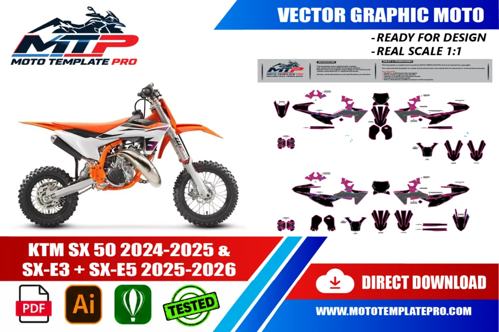 KTM SX 50 2024-2025 SX-E3 SX-E5 vector template - real-scale 1:1 bodywork layout for decal kits and wraps