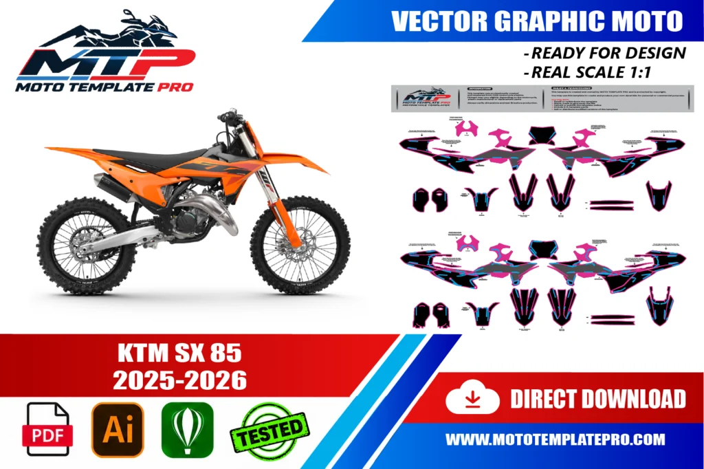 KTM SX 85 2025-2026 vector template - real-scale 1:1 bodywork layout for decal kits and wraps