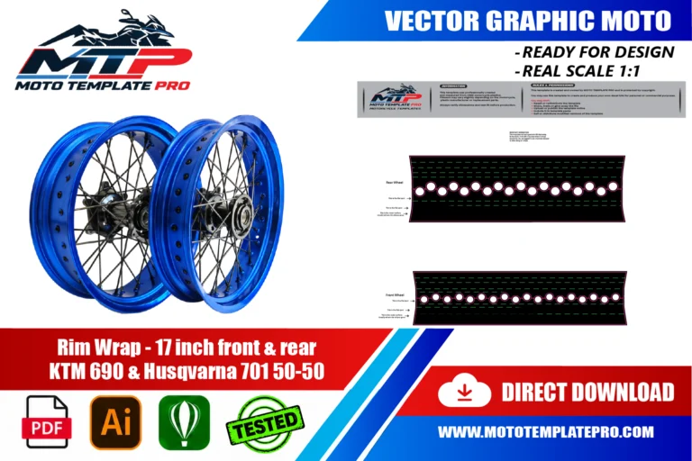 KTM 690 Husqvarna 701 17 Inch Rim Wrap panel outlines for decal and wrap design