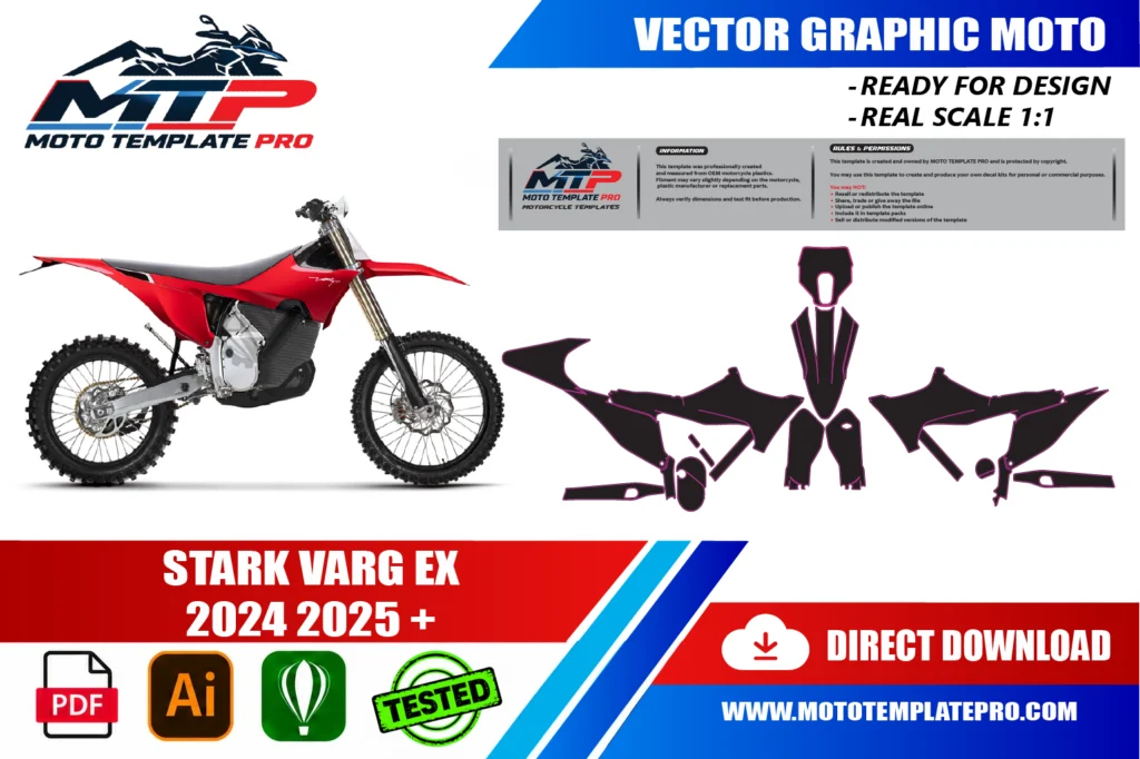 Stark Varg EX 2024-2025 vector template - real-scale 1:1 bodywork layout for decal kits and wraps