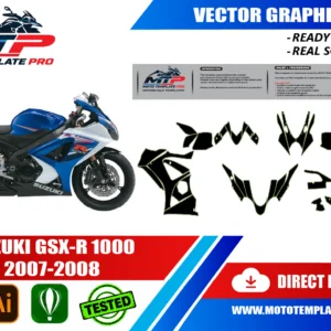 Template vectoriel Suzuki GSX-R 1000 2007-2008 - plan de carrosserie à l’échelle réelle 1:1 pour kits déco et covering