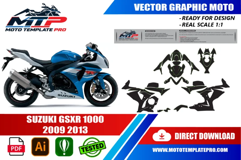 Contours des pièces du modèle Suzuki GSX-R 1000 2009-2013 pour la conception de stickers et de covering