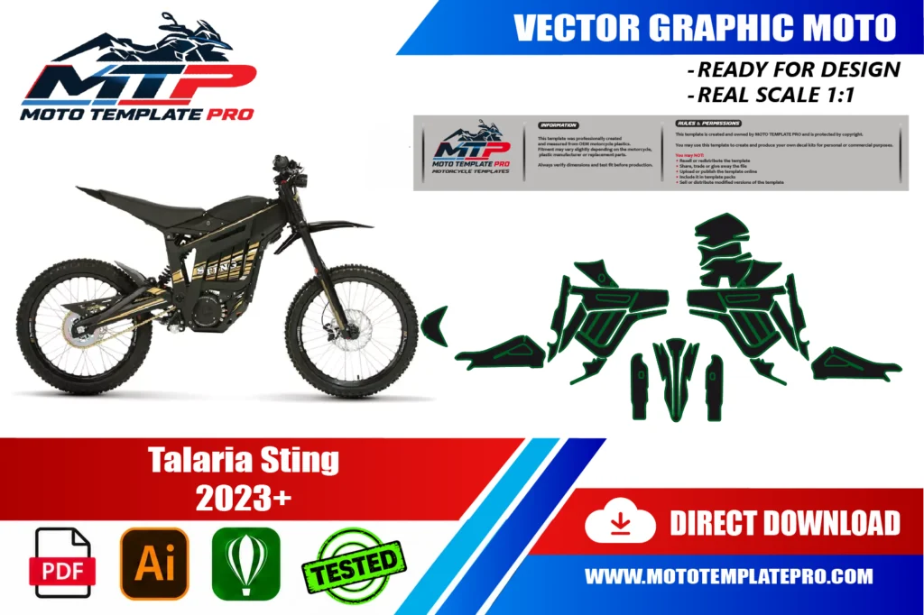 template vectoriel Talaria Sting 2023-2026 - plan de carrosserie à l’échelle réelle 1:1 pour kits déco et covering