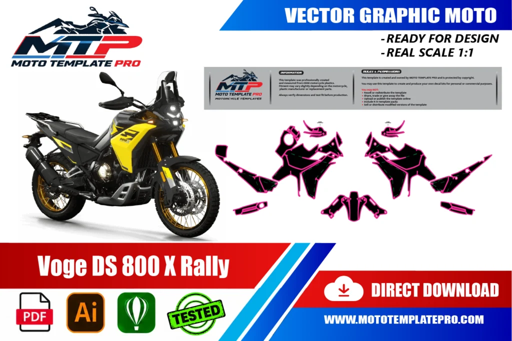 VOGE DS 800 X Rally vector template - real-scale 1:1 bodywork layout for decal kits and wraps