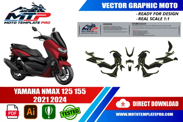Yamaha NMAX 125 155 2021-2024 vector template - real-scale 1:1 bodywork layout for decal kits and wraps