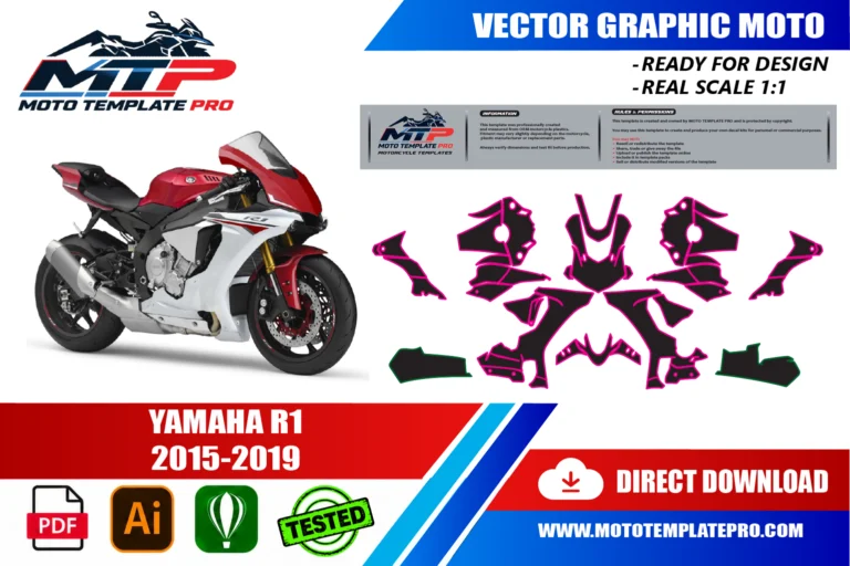 Contours des pièces du modèle Yamaha YZF R1 2015-2019 pour la conception de stickers et de covering