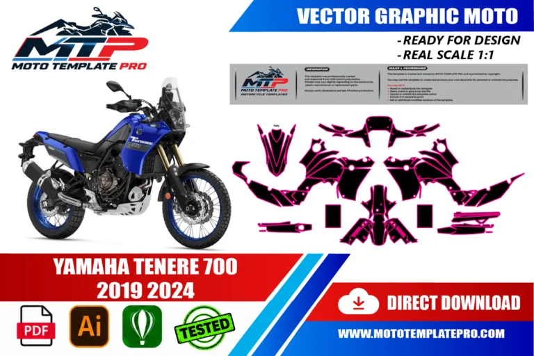 Contours des pièces du modèle Yamaha Tenere 700 2019-2024 pour la conception de stickers et de covering