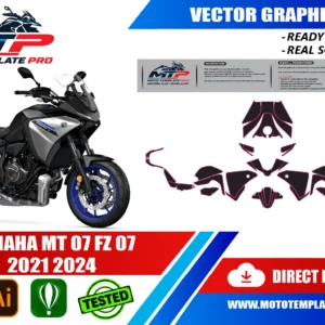 Template vectoriel Yamaha Tracer 7 2020-2024 - plan de carrosserie à l’échelle réelle 1:1 pour kits déco et covering