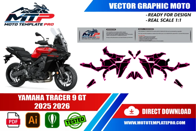 Contours des pièces du modèle Yamaha Tracer 9 GT 2025-2026 pour la conception de stickers et de covering