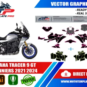 YAMAHA TRACER 9 GT + PANNIERS 2021 2024 Vector Template – Image 1
