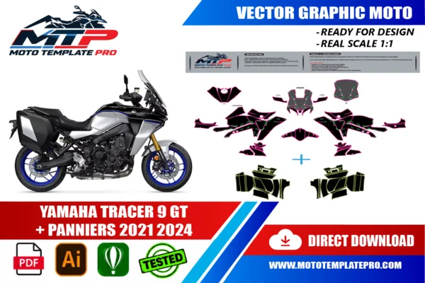 YAMAHA TRACER 9 GT + PANNIERS 2021 2024 Vector Template