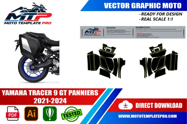 YAMAHA TRACER 9 GT PANNIERS 2021 2024 Vector Template