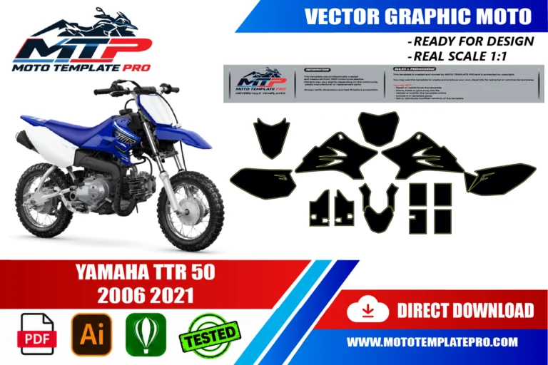 Contours des pièces du modèle Yamaha TTR 50 2006-2021 pour la conception de stickers et de covering