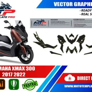 Template vectoriel Yamaha XMAX 300 2017-2022 - plan de carrosserie à l’échelle réelle 1:1 pour kits déco et covering