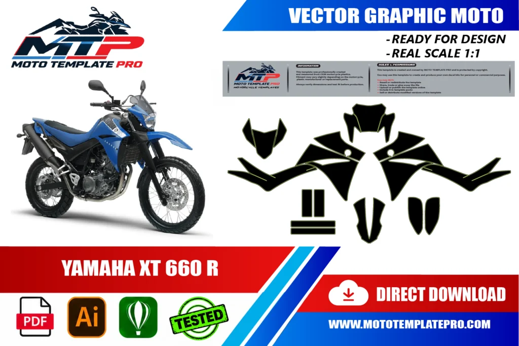 Yamaha XT 660 R vector template - real-scale 1:1 bodywork layout for decal kits and wraps