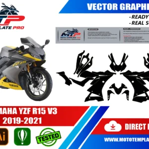 Template vectoriel Yamaha YZF R15 V3 2019-2021 - plan de carrosserie à l’échelle réelle 1:1 pour kits déco et covering