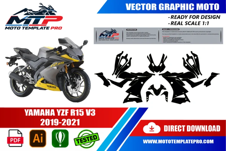 Contours des pièces du modèle Yamaha YZF R15 V3 2019-2021 pour la conception de stickers et de covering