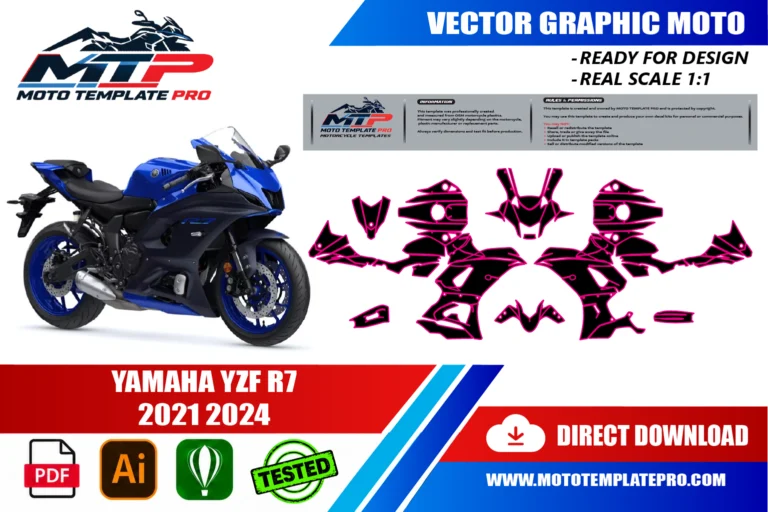 Contours des pièces du modèle Yamaha YZF R7 2021-2024 pour la conception de stickers et de covering