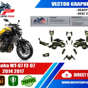 Template vectoriel Yamaha MT-07 FZ-07 2014-2017 - plan de carrosserie à l’échelle réelle 1:1 pour kits déco et covering