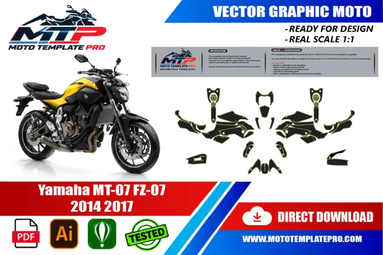 Contours des pièces du modèle Yamaha MT-07 FZ-07 2014-2017 pour la conception de stickers et de covering