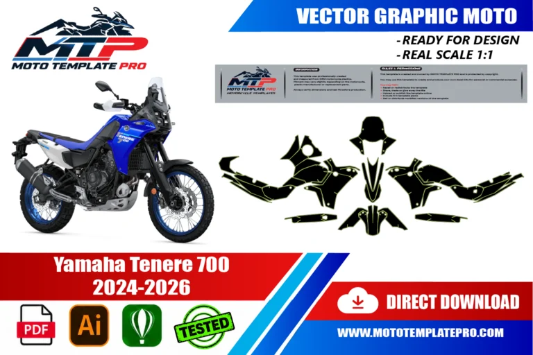 Contours des pièces du modèle Yamaha Tenere 700 2024-2026 pour la conception de stickers et de covering