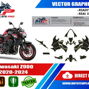 Template vectoriel Kawasaki Z900 2020-2024 - plan de carrosserie à l’échelle réelle 1:1 pour kits déco et covering