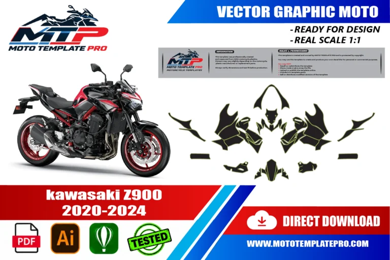 Contours des pièces du modèle Kawasaki Z900 2020-2024 pour la conception de stickers et de covering